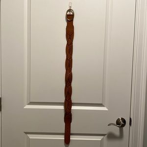 Ralph Lauren Wide Braided Leather Brown Belt w/Gold Buckle (Small)